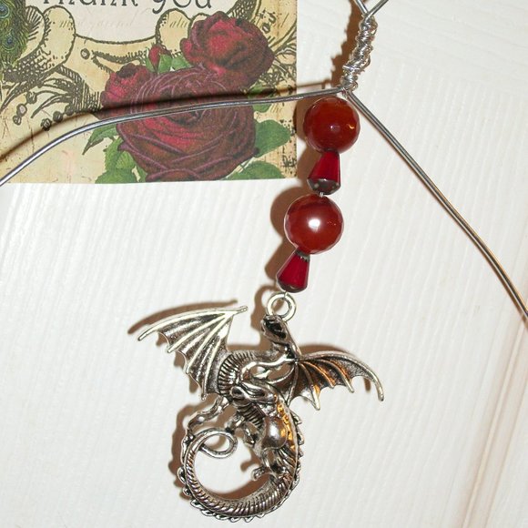 Handmade OOAK Garden Hummingbird Perch Swing DRAGON CHARM Wire Tree Branch 7X9 - Picture 2 of 5